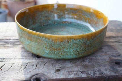 sehr schöne handgetöpferte bronze türkisene Bowl